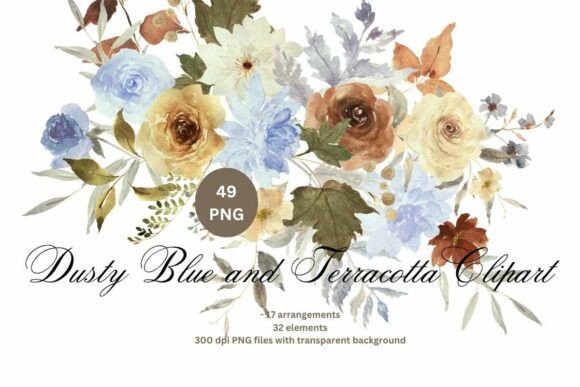 Blue and Terracotta Flowers Clipart: A Designer's Autumn Palette
