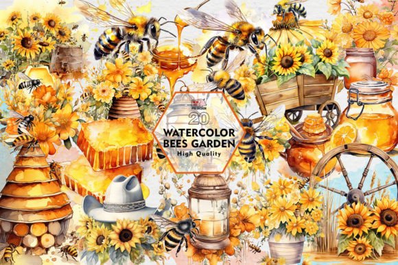 Bring Nature Indoors with Watercolor Bees Garden Clipart PNG