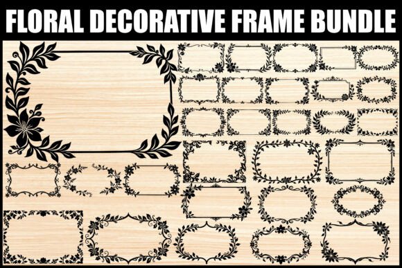 Elegant Black Line Art: The Floral Decorative Frame SVG Bundle