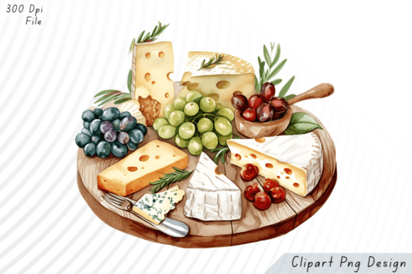 Elevate Your Designs with Watercolor Cheese Platter PNG Clipart