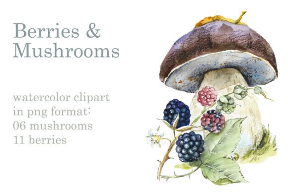 Enchanting Berries & Mushrooms Clipart: A Handcrafted Collection