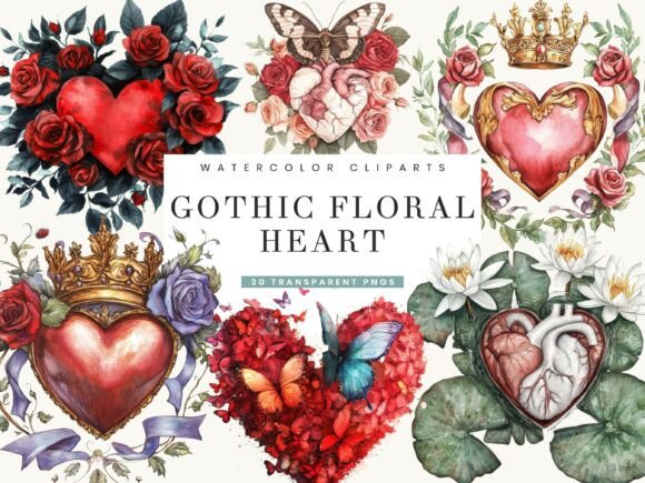 Enchanting Gothic Floral Hearts for Dark Romance Designs