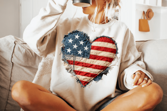 Faux Patriotic Patchwork USA Flag Heart: A Design Asset for Every Occasion