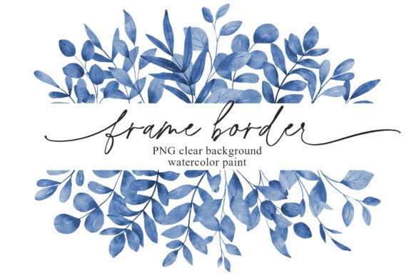 Hand Painted Watercolor Blue Leaves Frame for Modern Design