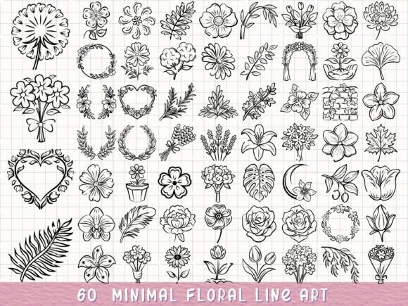 Minimal Flower Svg Hand-Drawn Floral Set