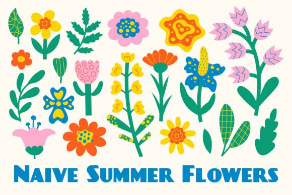 Naive Summer Flowers: Whimsical Clipart for Modern Design