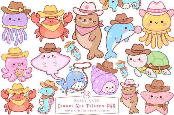 Unleash Western Whimsy: The Cowboy Sea Friends PNG Bundle