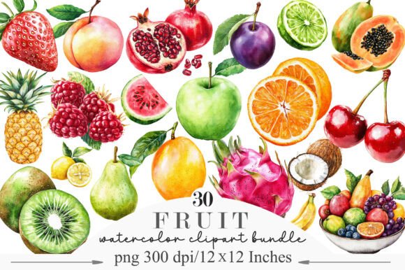 Watercolor Fruit Clipart: 30 PNGs to Transform Your Designs