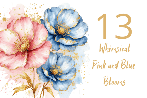 Watercolor Pink Blue Flowers Clipart: A Designer's Delicate Touch
