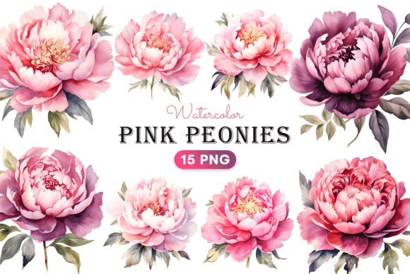 Watercolor Pink Peonies: Elegant Floral Clipart